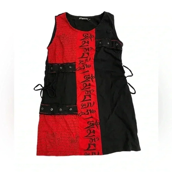 Leopards & Roses Made  In Nepal Black Red Mini Sleeveless Dress Size Medium - Picture 9 of 15